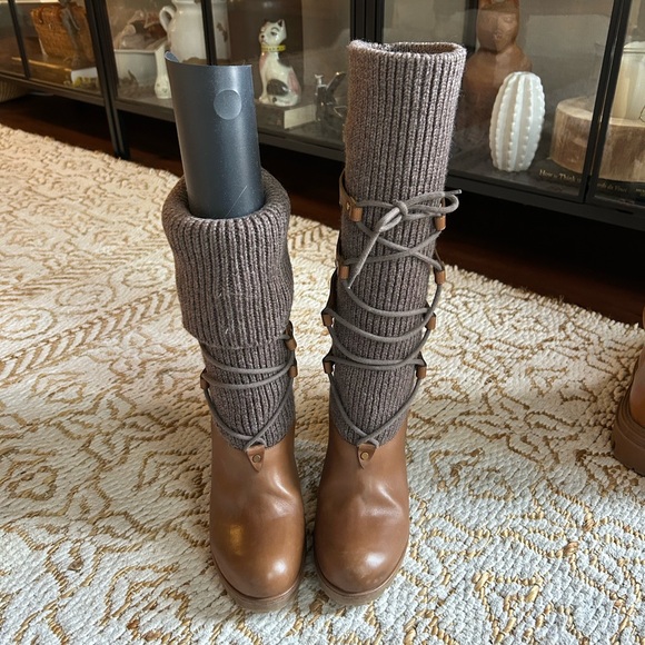 Chloe Collection RARE Brown Leather & Knit Heel Boots - Size EU 39/ 8-8.5 - Picture 2 of 6